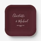 Assiettes En Carton Elegant Deep Burgundy Script Minimalist Wedding (Recto)