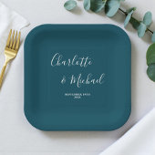 Assiettes En Carton Elegant Deep Teal Script Minimalist Wedding