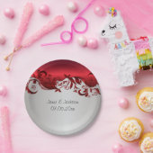 Assiettes En Carton Elégant design Mariage rouge et argent (Fête)