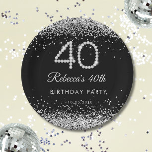Assiettes En Carton Élégant Diamants 40e Anniversaire Plaque de papier