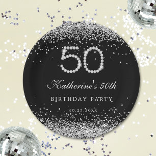 Assiettes En Carton Élégant Diamants 50e Anniversaire Plaque de papier