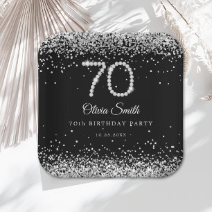 Assiettes En Carton Élégant Diamants 70e Anniversaire Plaque papier de