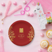 Assiettes En Carton Élégant double bonheur chinois mariage floral (Fête)