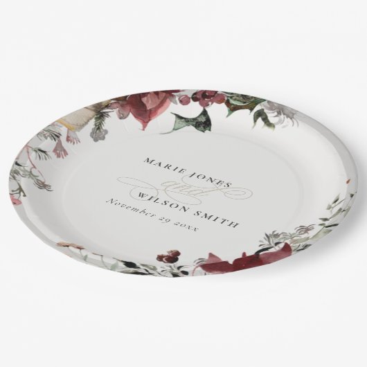 Assiettes En Carton Élégant Dusky Chaud Winter Festiage Mariage Foliag (Angle)