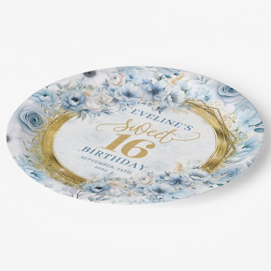 Assiettes En Carton Élégant Dusty Bleu Doux 16 Plaques de Parties scin (Angle)