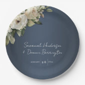 Assiettes En Carton Elégant Dusty Blue Boho Rose Mariage (Devant)
