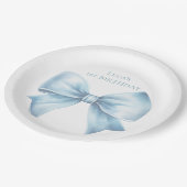 Assiettes En Carton Elégant Dusty Blue Bow Premier garçon Anniversaire (Angle)