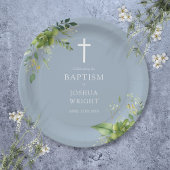 Assiettes En Carton Elégant Dusty Blue Greenerm Baptême Christening