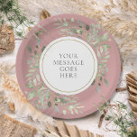 Assiettes En Carton Elégant Dusty Rose Gold Green personnalisé<br><div class="desc">Doté de délicats feuilles d'aquarelle douce sur un arrière - plan rose poussiéreux, cette plaque de papier botanique chic peut être personnalisée avec votre message spécial défini dans un texte élégant. Parfait pour les mariages, les douches nuptiales, les baby showers, le baptême, les fêtes de fiançailles, les célébrations d'anniversaire et...</div>