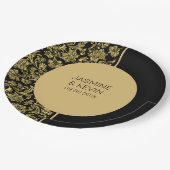 Assiettes En Carton Élégant écran noir et Damas or (Angle)