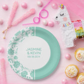 Assiettes En Carton Élégant écran vert Damas & blanc fractionné (Fête)