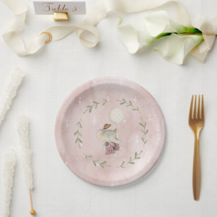 Assiettes En Carton Élégant Éléphant Rose Bohème pour Baby Shower
