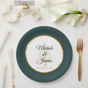 Assiettes En Carton Élégant Emerald Green Gold Mariage