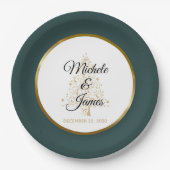 Assiettes En Carton Élégant Emerald Green Gold Mariage (Devant)