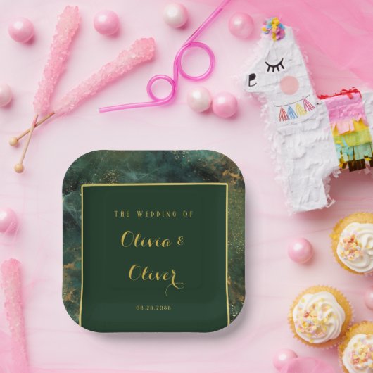 Assiettes En Carton Élégant Emerald Green & Gold Parties scintillant M (Fête)