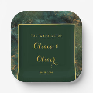 Assiettes En Carton Élégant Emerald Green & Gold Parties scintillant M