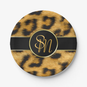 Assiettes En Carton Élégant Empreinte de léopard Monogramme Plaque pap