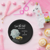 Assiettes En Carton Élégant Enregistrer la date White Rose Gold Rings (Fête)