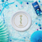 Assiettes En Carton Elégant Eucalyptus et Croix Bleue Première Communi (Fête)