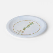 Assiettes En Carton Elégant Eucalyptus et Croix Bleue Première Communi (Angle)