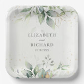 Assiettes En Carton Elégant Eucalyptus Feuille Mariage or vert (Recto)