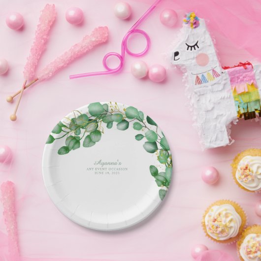 Assiettes En Carton Elégant Eucalyptus Verdure Sage (Fête)