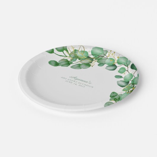 Assiettes En Carton Elégant Eucalyptus Verdure Sage (Angle)