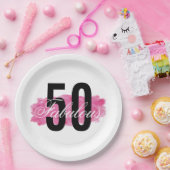 Assiettes En Carton Elégant Fabulous 50 Rose Aquarelle Anniversaire (Fête)