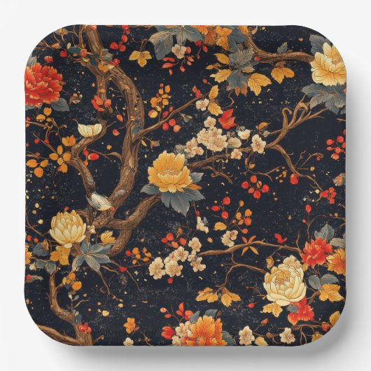 Assiettes En Carton Elegant Fall Chinoiserie Paper Plate (Recto)