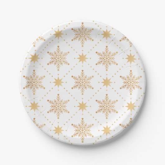 Assiettes En Carton Élégant Faux Gold Snowflakes Noël Patttern (Devant)