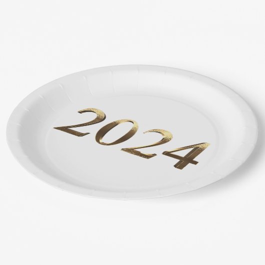 Assiettes En Carton Elégant Faux Golden Numbers Bonne année 2024 (Angle)