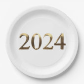 Assiettes En Carton Elégant Faux Golden Numbers Bonne année 2024 (Devant)