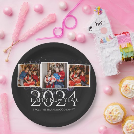 Assiettes En Carton Elégant Feu d'artifice moderne Joyeux Nouvel An Tr (Fête)