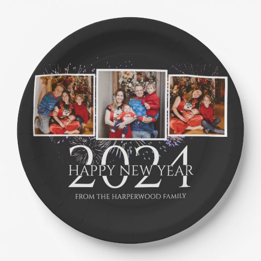 Assiettes En Carton Elégant Feu d'artifice moderne Joyeux Nouvel An Tr (Devant)