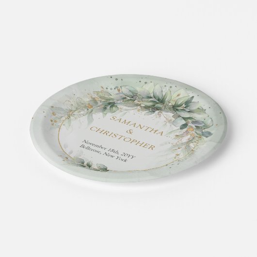Assiettes En Carton Élégant feuillage vert faux or Papier Plaque (Angle)