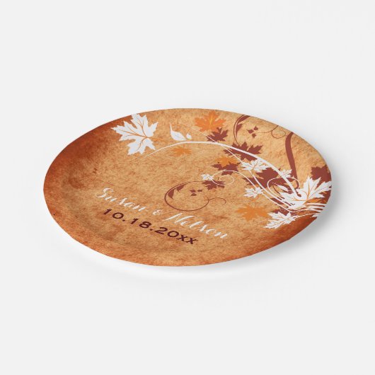 Assiettes En Carton Élégant feuille d'érable mariage de automne orange (Angle)