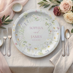Assiettes En Carton Élégant Fleur de Fleur Sauvage Fleurs Mariage