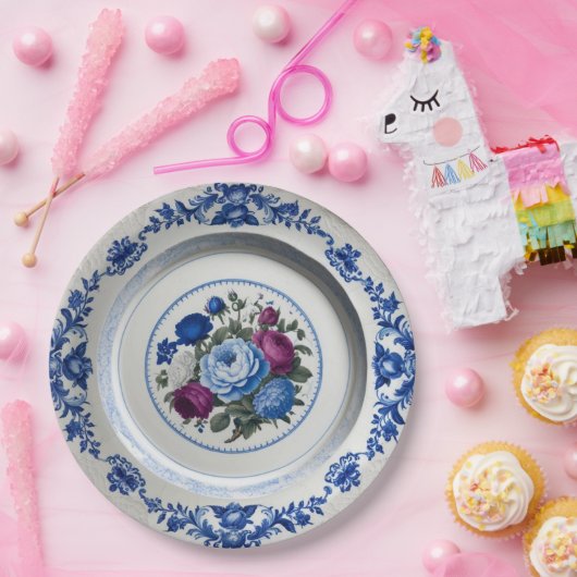 Assiettes En Carton Élégant fleur sauvage bleu Mariage en céramique fl (Fête)
