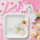 Assiettes En Carton Elégant Fleur sauvage Citrouille aquarelle Mariag (Fête)