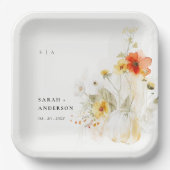 Assiettes En Carton Elégant Fleur sauvage Citrouille aquarelle Mariag (Recto)
