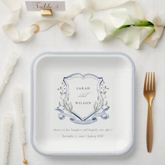 Assiettes En Carton Elégant Fleur sauvage d'aquarelle bleu Mariage Cre (Mariage)