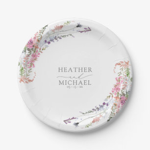 Assiettes En Carton Élégant Fleur sauvage  Floral Mariage