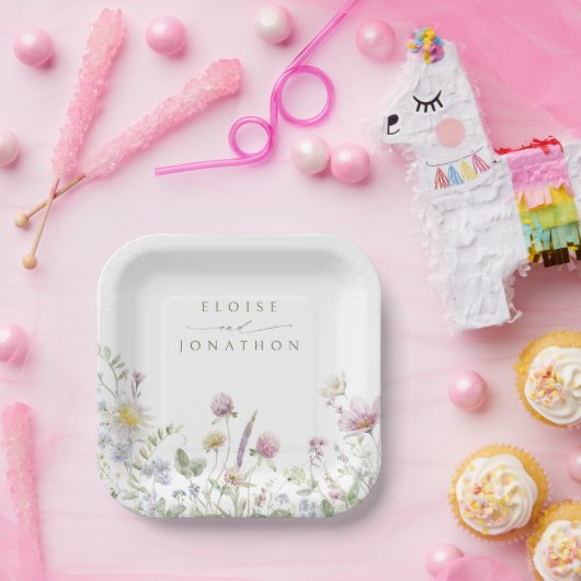Assiettes En Carton Élégant Fleur sauvage Pastel Soft Mariage botaniqu (Fête)