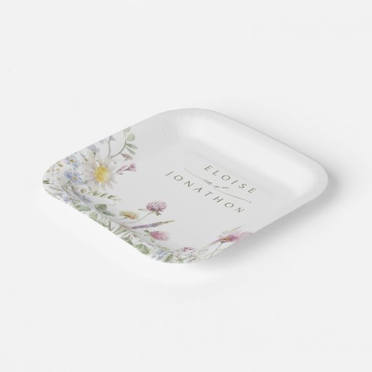 Assiettes En Carton Élégant Fleur sauvage Pastel Soft Mariage botaniqu (Angulaire)