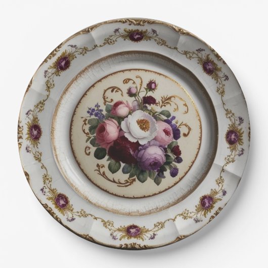 Assiettes En Carton Élégant fleur sauvage violet Floral Mariage en cér (Devant)