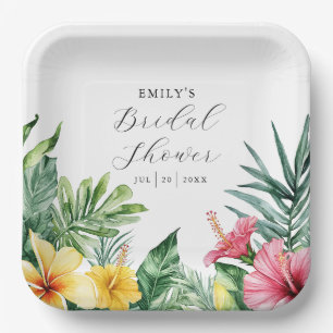 Assiettes En Carton Élégant Fleurs Tropicales Aquarelle pour Baby Show