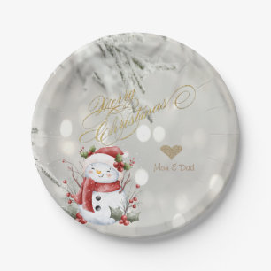 Assiettes En Carton Élégant flocon de neige en forme de cœur pailleté