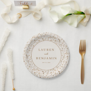 Assiettes En Carton Élégant Floral Beige