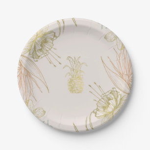 Assiettes En Carton Élégant Floral Botanique Tropical Blush Doré