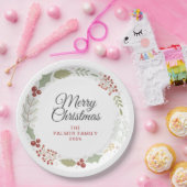 Assiettes En Carton Elegant Floral Christmas Wreath Family Custom Name (Fête)